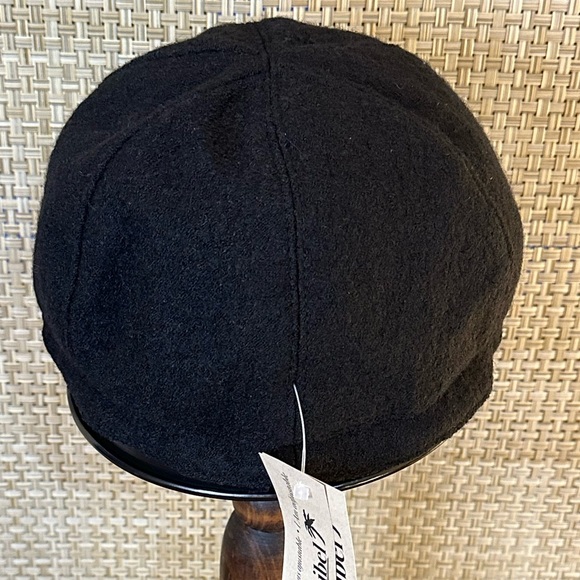 Black Six Panel Boiled Wool Newsboy Cap by Sanibel Canada - Picture 11 of 11
